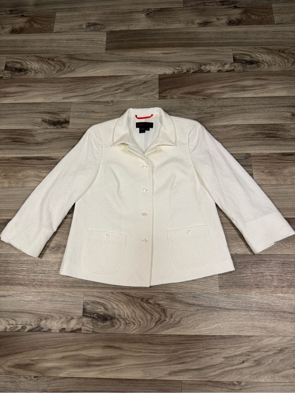 Nina McLemore White Textured Button Front Blazer Cotton & Silk Size 6 USA Made
